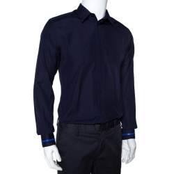Pre Owned Givenchy Navy Blue Cotton Zipper Cuff Detail Long Sleeve Shirt M