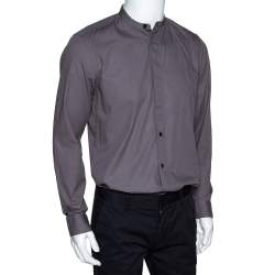 Pre Owned Givenchy Taupe Cotton Long Sleeve Mandarin Collar Shirt L