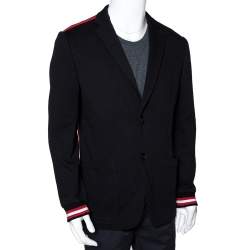 Pre Owned Givenchy Black Cotton Knit Striped Trim Two Buttoned Blazer L