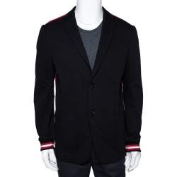 Pre Owned Givenchy Black Cotton Knit Striped Trim Two Buttoned Blazer L