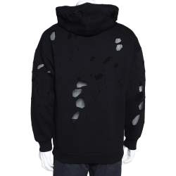 Givenchy Black Cotton Knit Distressed Logo Regular Fit Hoodie M