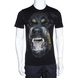 Givenchy Black Rottweiler Print Cotton Cuban Fit T-Shirt XS