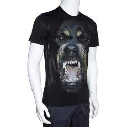 Givenchy Black Rottweiler Print Cotton Cuban Fit T-Shirt XS