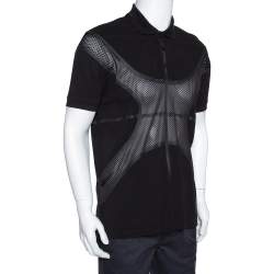 Pre Owned Givenchy Black Cotton Pique Mesh Paneled Oversized Polo T Shirt XS