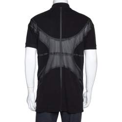 Pre Owned Givenchy Black Cotton Pique Mesh Paneled Oversized Polo T Shirt XS