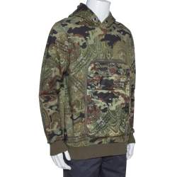 Pre Owned هودي جيفنشي تفاصيل جيثب كبير طباعة مموهه زهور أخضر زيتوني S