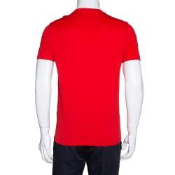 Pre Owned Givenchy Red Cotton Logo Patch Detail T Shirt S