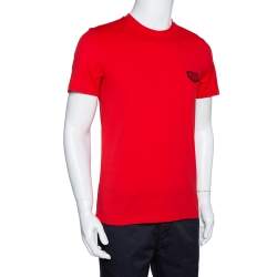 Pre Owned Givenchy Red Cotton Logo Patch Detail T Shirt S