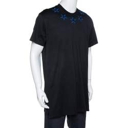 Givenchy Black & Blue Cotton Star Embroidered Crew Neck T Shirt S