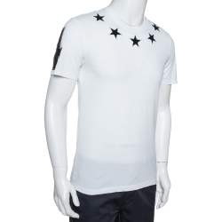 Givenchy White Cotton Star Appliqued '74' Cuban Fit T-Shirt S