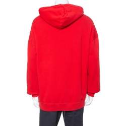 Pre Owned Givenchy Red Distressed Logo Print Cotton Hoodie XXL