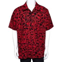 Givenchy Red Monster Print Cotton Hawaiian Shirt XL