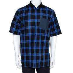 Givenchy Blue Checked Cotton Cuban Fit Button Down Shirt L