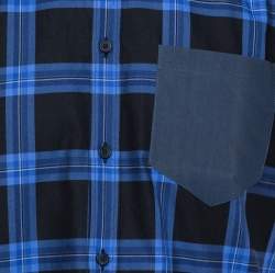 Givenchy Blue Checked Cotton Cuban Fit Button Down Shirt L