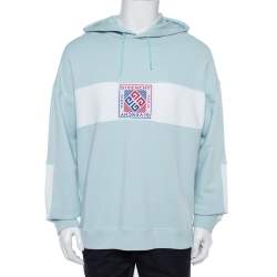 Pre Owned Givenchy Ice Blue Cotton 4G Patch Hoodie XL