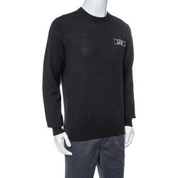 Pre Owned Givenchy Black Wool Love Embroidered Crewneck Sweater XXL