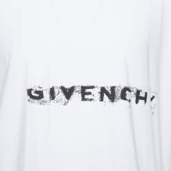 Pre Owned Givenchy White Cotton Logo Printed Crewneck Distressed T-Shirt L