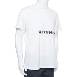 Pre Owned Givenchy White Cotton Logo Printed Crewneck Distressed T-Shirt L