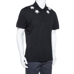 Pre Owned Givenchy Black Cotton Pique Star Embroidered Polo T Shirt XXL