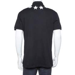 Pre Owned Givenchy Black Cotton Pique Star Embroidered Polo T Shirt XXL