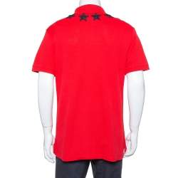 مملوكة مسبقًا Givenchy Red Cotton Pique Star Embroidered Polo T Shirt XXL