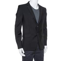 Pre Owned Givenchy Black Wool & Mohair Floral Lined Tailored Blazer L