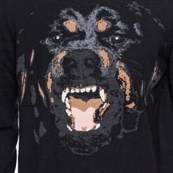 مملوكة مسبقًا سويتر جيفنشي تريكو انتارسيا مطبوع كلب روتويلر صوف أسود مقاس كبير (لارج)