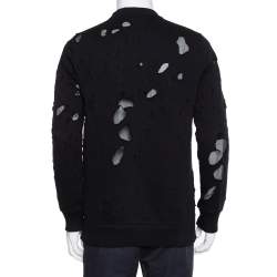 Pre Owned سويت شيرت جيفنشي نمط ممزق تريكو مطبوع بالشعار أسود مقاس صغير - سمول