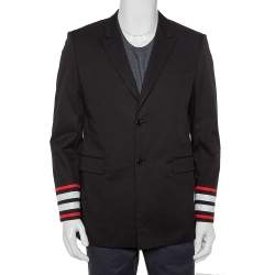 Pre Owned Givenchy Black Cotton Contrast Trim Detail Button Front Jacket XL