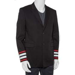 مملوكة مسبقًا Givenchy Black Cotton Contrast Trim Detail Button Front Jacket XL