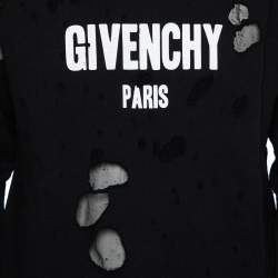 Pre Owned Givenchy Black Cotton Logo Printed Distressed Hoodie S