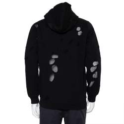 Pre Owned Givenchy Black Cotton Logo Printed Distressed Hoodie S