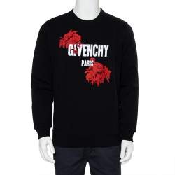 مملوكة مسبقًا Givenchy Black Rose Printed Cotton Crewneck Cuban Fit Sweatshirt S