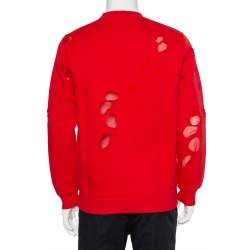 مملوكة مسبقًا Givenchy Red Cotton Logo Printed Distressed Crewneck Sweatshirt S
