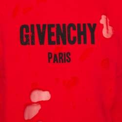 مملوكة مسبقًا Givenchy Red Cotton Logo Printed Distressed Crewneck Sweatshirt S