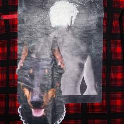 Pre Owned Givenchy Red & Black Cotton Tartan Doberman Printed Crewneck Sweatshirt S