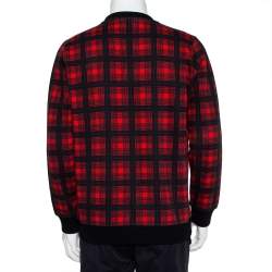 Pre Owned Givenchy Red & Black Cotton Tartan Doberman Printed Crewneck Sweatshirt S