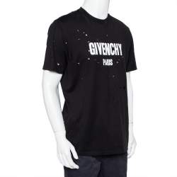 Pre Owned Givenchy Black Logo Print Cotton Oversized Distressed T-shirt M