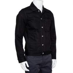 Pre Owned Givenchy Black Denim Logo Embroidered Button Front Jacket M