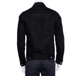 Pre Owned Givenchy Black Denim Logo Embroidered Button Front Jacket M