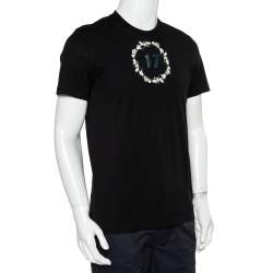 Pre Owned Givenchy Black Floral Printed Cotton Metal 17 Detail Crewneck T-Shirt M