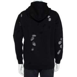 مملوكة مسبقًا سويت شيرت جيفنشي نمط ممزق غطاء رأس قطن مطبوع شعار الماركة أسود مقاس صغير (سمول)