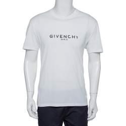 مملوكة مسبقًا Givenchy White Distressed Logo Print Cotton T-Shirt XL