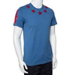 Pre Owned Givenchy Blue Cotton Star Patch Crewneck T-Shirt S