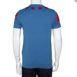 Pre Owned Givenchy Blue Cotton Star Patch Crewneck T-Shirt S