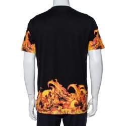 مملوكة مسبقًا Givenchy Black Flames Printed Cotton Crewneck T-Shirt L