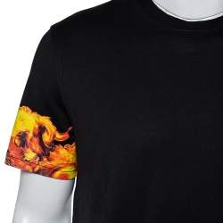 مملوكة مسبقًا Givenchy Black Flames Printed Cotton Crewneck T-Shirt L