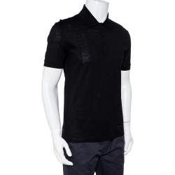 مملوكة مسبقًا Givenchy Black Jacquard Knit Logo Detail Polo T-Shirt M
