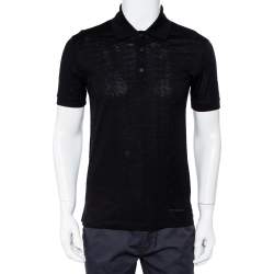مملوكة مسبقًا Givenchy Black Jacquard Knit Logo Detail Polo T-Shirt M