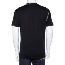 Pre Owned Givenchy Black Cotton Slim Fit Tape Detail Crew Neck T-Shirt L